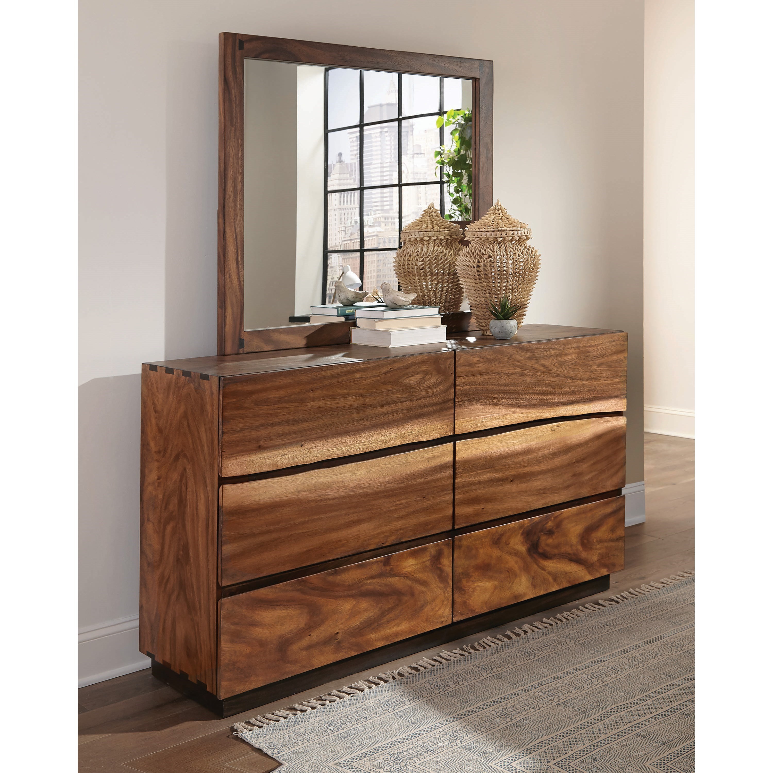 Coaster Winslow Rustic 6 Drawer Dresser and Mirror Set A1 Furniture